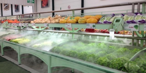 Humidification des rayons de légumes par brumisation haute pression
